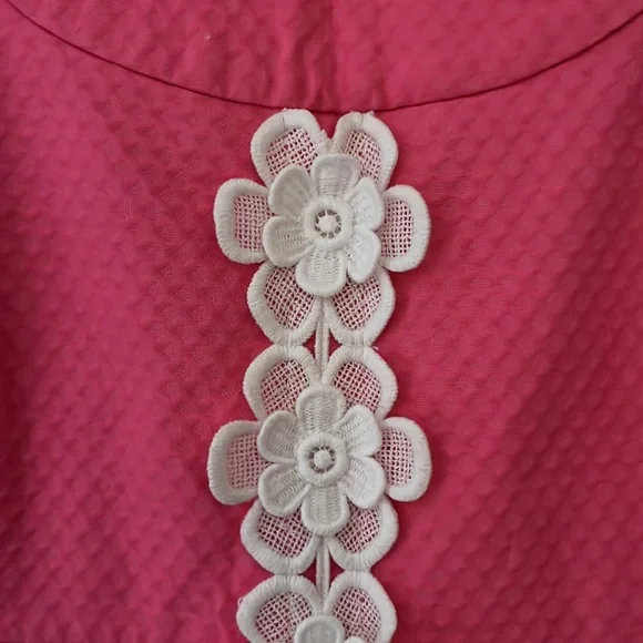 Lilly Pulitzer hot pink shift with white flower detail. - Picture 2 of 4